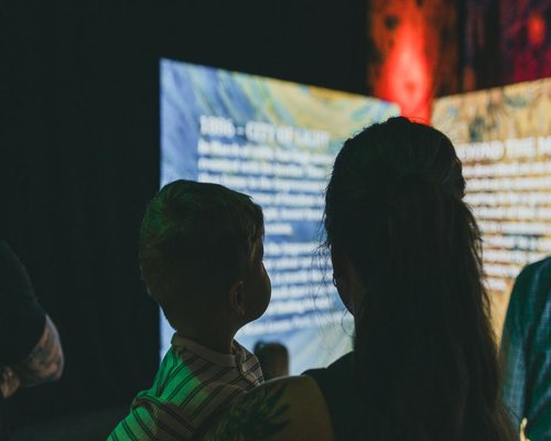 Family at technology exhibition